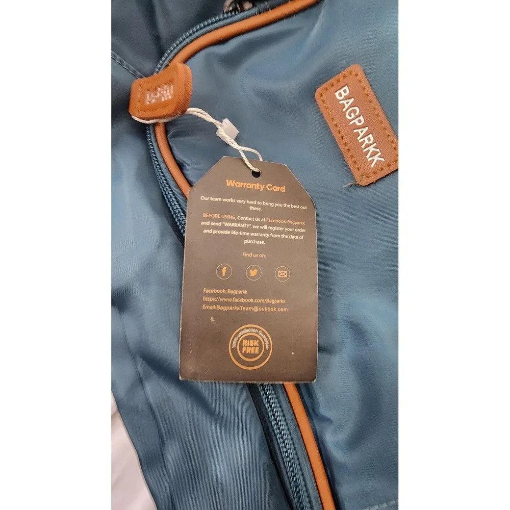 Bagparkk Blue Nylon  Brown Faux Leather Trim Travel Bag NWT